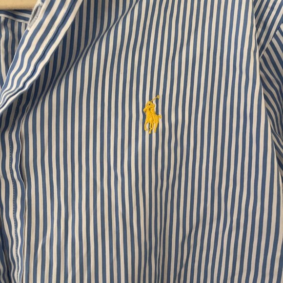 Mens Ralph Lauren Blue and White Pinstripe Longsleeve Button Down Shirt Small - Picture 3 of 4
